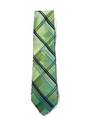IV Front Silk Tie Lime Green Blue Stripe Necktie